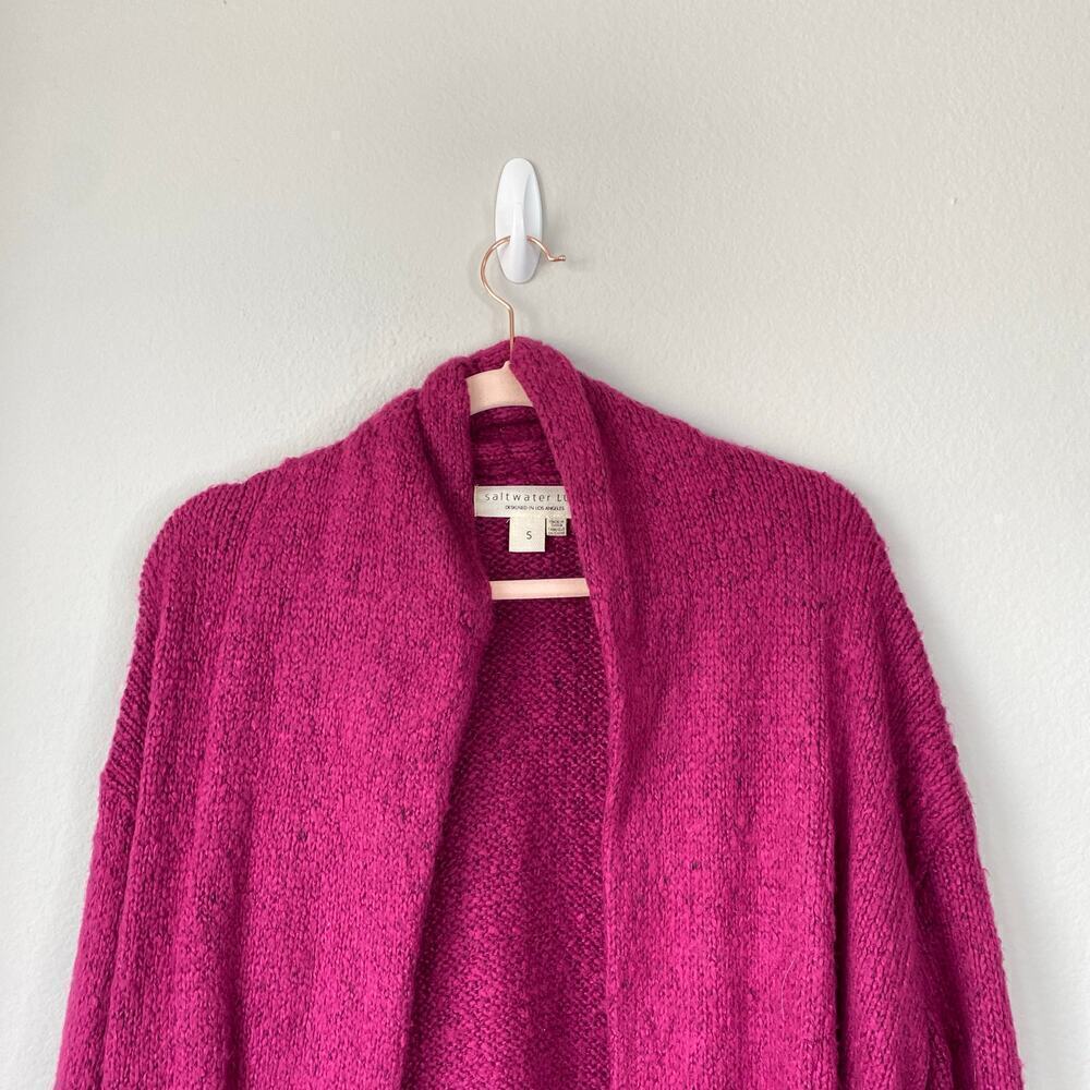 SALTWATER Luxe Desreeny Pink Long Cardigan Duster Sweater Size Small Magenta - Picture 5 of 8